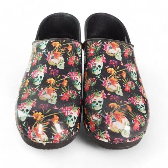 BJORK Professional Moa Skull Print Leather Clogs Multicolor Women's 7-7.5/38 - Picture 3 of 11